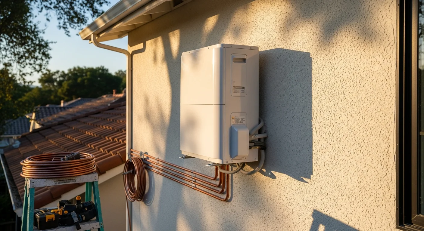 Air conditioning unit installed on the exterior of a residential home
