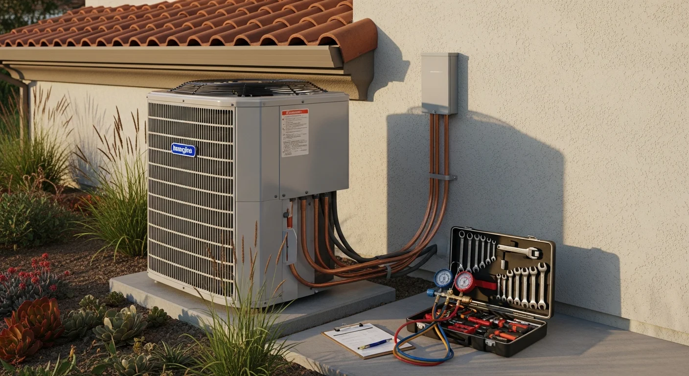 HVAC technician servicing a residential heating and cooling system