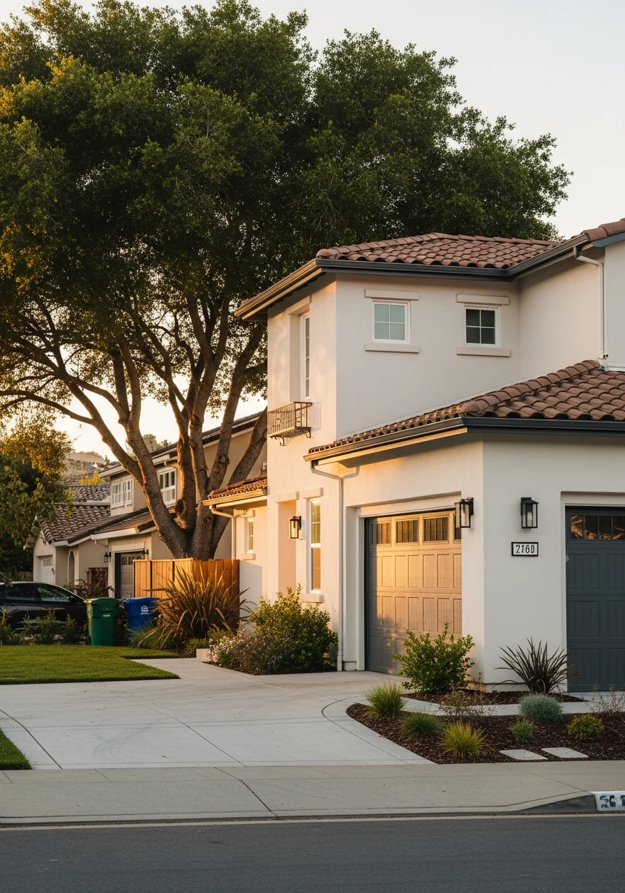 Novato home exterior showing modern suburban design with landscaping and residential neighborhood setting.