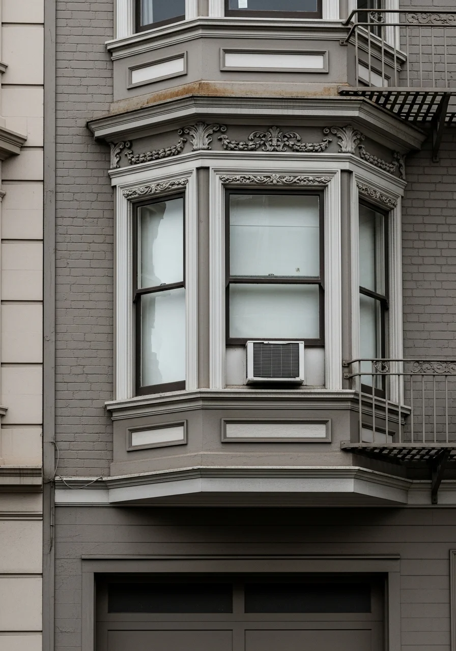 Close-up of a San Francisco home facade showing period architectural details and street-level urban context.